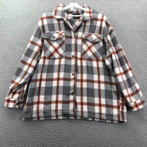HFX Womens LARGE Relaxed Fit Plaid Snap Long Sleeve Shacket Flannel Jacket